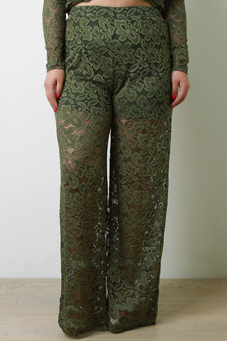 Floral Lace High Waist Wide Leg Pants