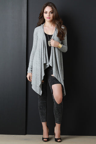 Hooded Draped Long Sleeve Cardigan