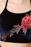 Velvet Embroidered Floral Crop Top