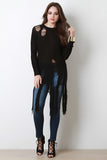 Distress Sash Hem Knitted Sweater Top