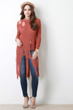 Distress Sash Hem Knitted Sweater Top