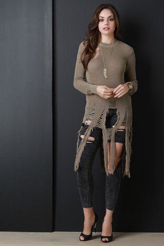 Distress Sash Hem Knitted Sweater Top