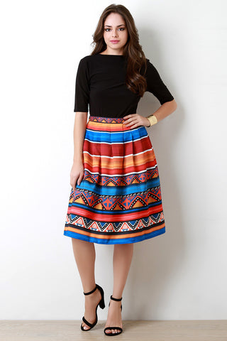 Southwestern Stripe Pleated Skirt