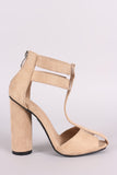 Suede Strappy Caged Lucite T-Strap Round Heel