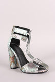 Python Print Strappy Caged Lucite T-Strap Round Heel