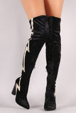 Lightning Bolt Round Heeled Over-The-Knee Velvet Boots