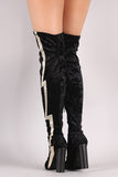 Lightning Bolt Round Heeled Over-The-Knee Velvet Boots