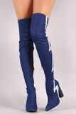 Lightning Bolt Round Heeled Over-The-Knee Denim Boots