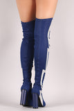 Lightning Bolt Round Heeled Over-The-Knee Denim Boots