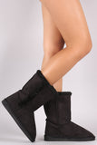 Suede Faux Fur Trim Mid-Calf Flat Boots