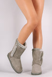 Suede Faux Fur Trim Mid-Calf Flat Boots