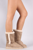 Suede Faux Fur Trim Mid-Calf Flat Boots