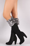 Bamboo Zebra Fur Cuff Heeled Suede Boots