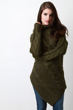 Bias Cut Turtle Neck Chunky Knit Sweater