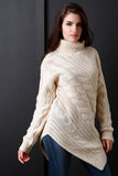 Bias Cut Turtle Neck Chunky Knit Sweater