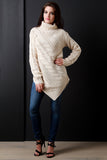 Bias Cut Turtle Neck Chunky Knit Sweater