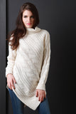 Bias Cut Turtle Neck Chunky Knit Sweater