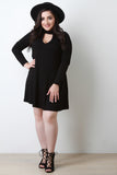 Long Sleeve Mock Neck Key Hole Shift Dress