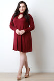 Long Sleeve Mock Neck Key Hole Shift Dress