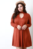 Long Sleeve Mock Neck Key Hole Shift Dress