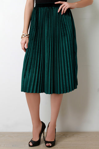 Velvet Accordion Pleat High Waist Skirt