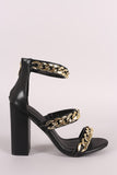 Liliana Triple Chunky-Chain Straps Open Toe Block Heel