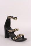 Liliana Triple Chunky-Chain Straps Open Toe Block Heel