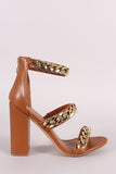 Liliana Triple Chunky-Chain Straps Open Toe Block Heel