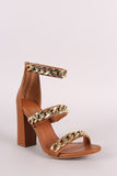 Liliana Triple Chunky-Chain Straps Open Toe Block Heel