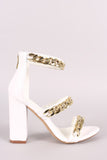 Liliana Triple Chunky-Chain Straps Open Toe Block Heel