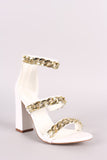 Liliana Triple Chunky-Chain Straps Open Toe Block Heel