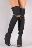 Liliana Destroyed Denim Stiletto Over-The-Knee Boots