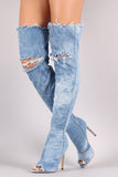 Liliana Destroyed Denim Stiletto Over-The-Knee Boots