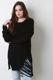 Asymmetrical Shredded Rib Knit Sweater