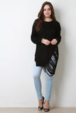 Asymmetrical Shredded Rib Knit Sweater