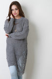 Asymmetrical Shredded Rib Knit Sweater