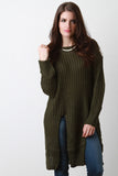 Chunky Rib Knit Slit Long Line Sweater