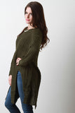 Chunky Rib Knit Slit Long Line Sweater