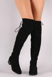 Breckelle Vegan Suede Lace Up Back Over The Knee Boots