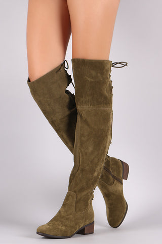 Breckelle Vegan Suede Lace Up Back Over The Knee Boots