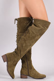 Breckelle Vegan Suede Lace Up Back Over The Knee Boots