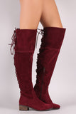 Breckelle Vegan Suede Lace Up Back Over The Knee Boots