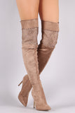 Suede Scalloped Lace Panel Pointy Toe Stiletto Boots