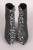 Encrusted Glitter Stars Print Mirror Round Heeled Ankle Boots