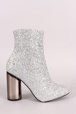 Encrusted Glitter Stars Print Mirror Round Heeled Ankle Boots