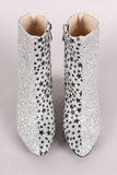 Encrusted Glitter Stars Print Mirror Round Heeled Ankle Boots