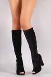 Shoe Republic LA Velvet Chunky Heeled Knee High Boots