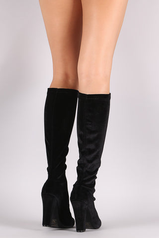 Shoe Republic LA Velvet Chunky Heeled Knee High Boots