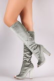 Shoe Republic LA Velvet Chunky Heeled Knee High Boots