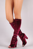 Shoe Republic LA Velvet Chunky Heeled Knee High Boots